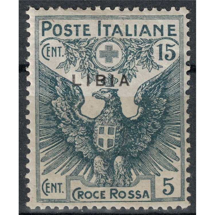 LIBYA 1915-16 Red Cross 15c + 5c grey (thin overprint) MH*
