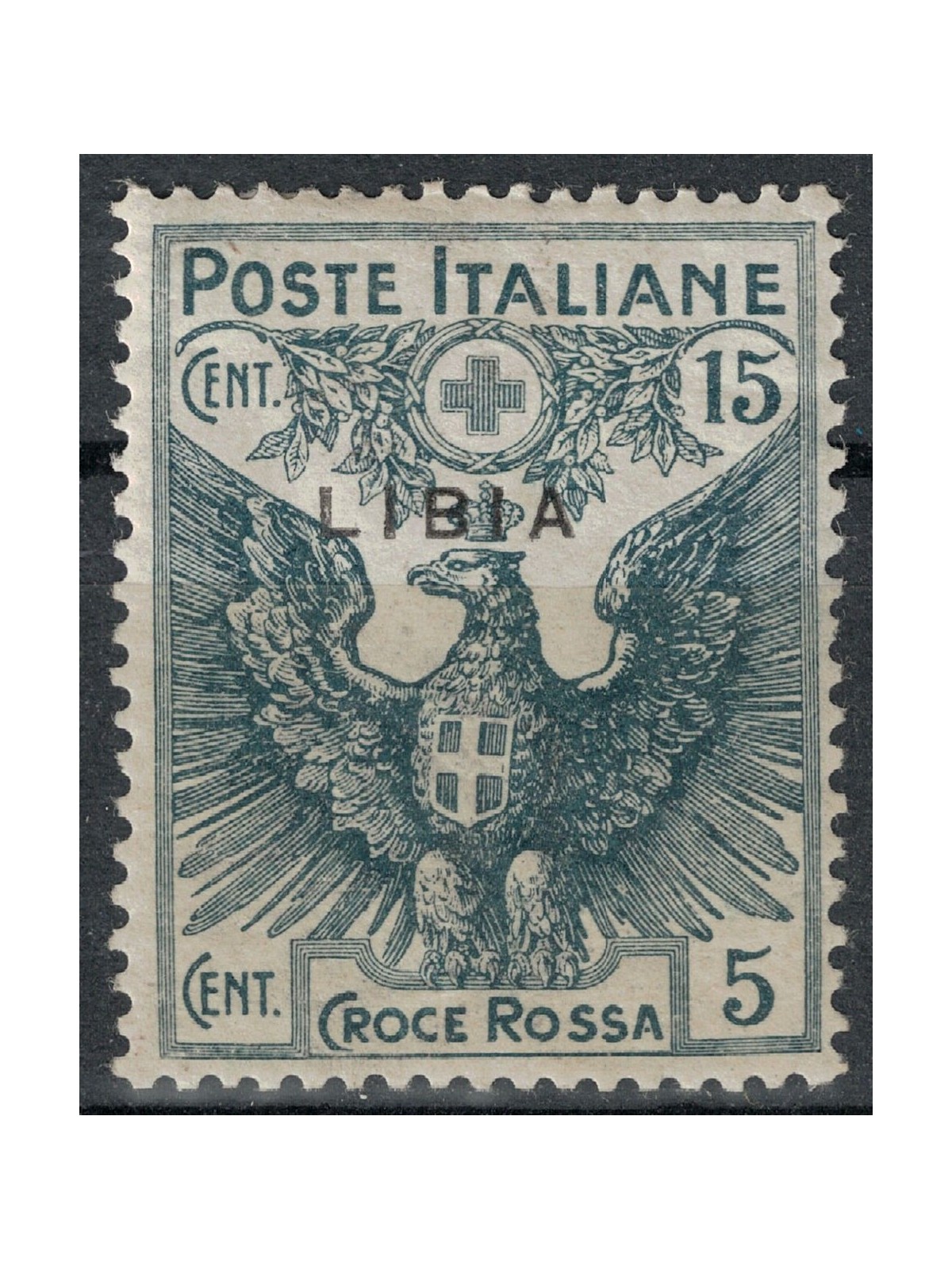 LIBYA 1915-16 Red Cross 15c + 5c grey (thin overprint) MH*