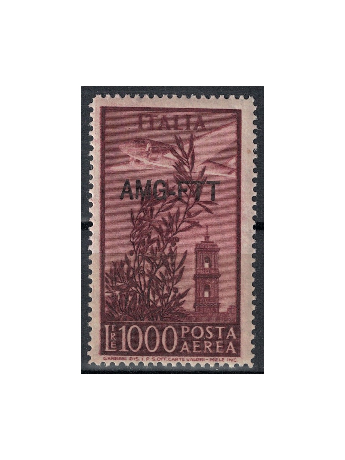 TRIESTE A 1952 Capitol Tower £1000 14x14¼ yellow rubber MH*