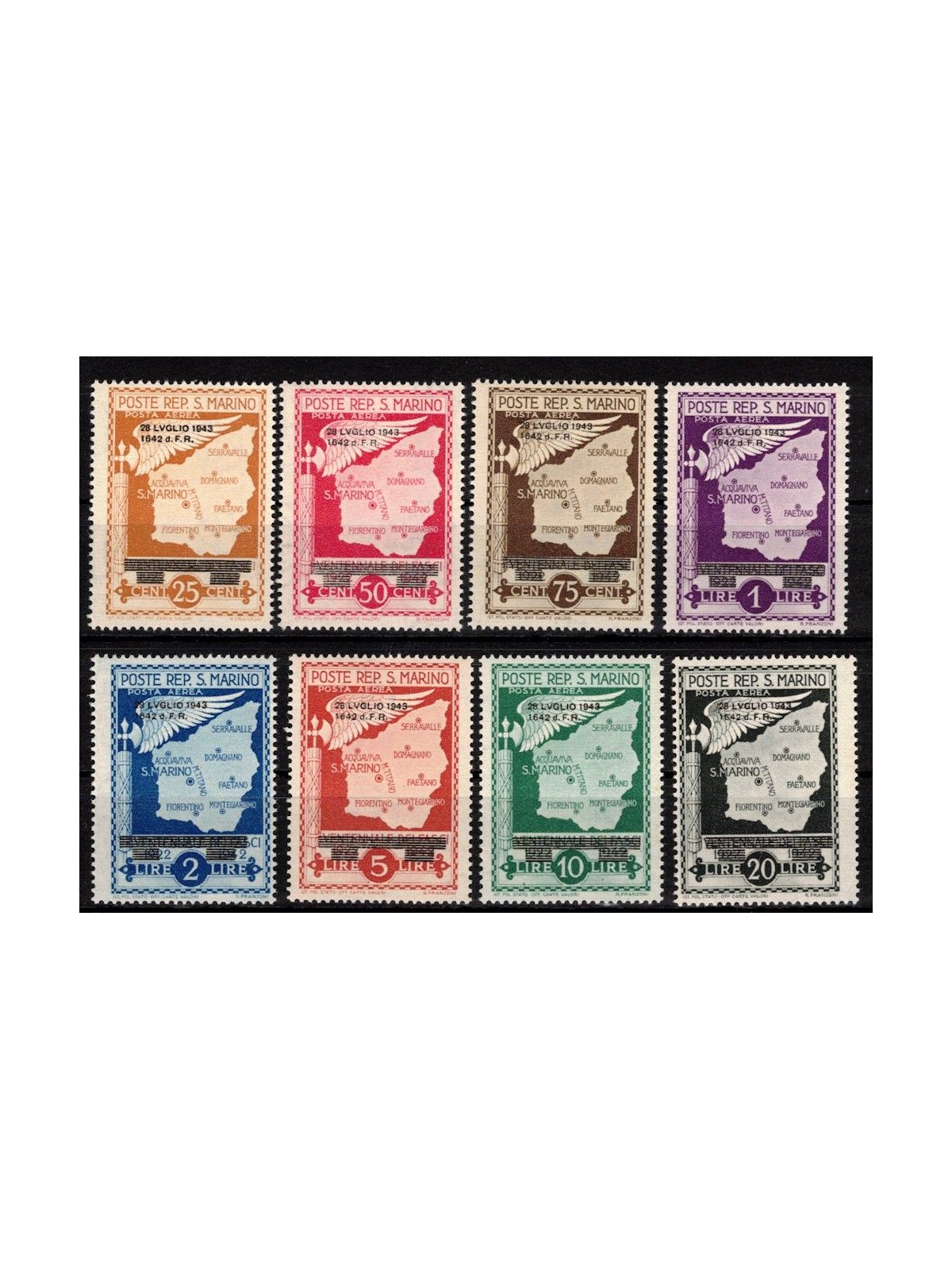 SAN MARINO 1943 Caduta del fascismo (posta aerea) 8v MNH**