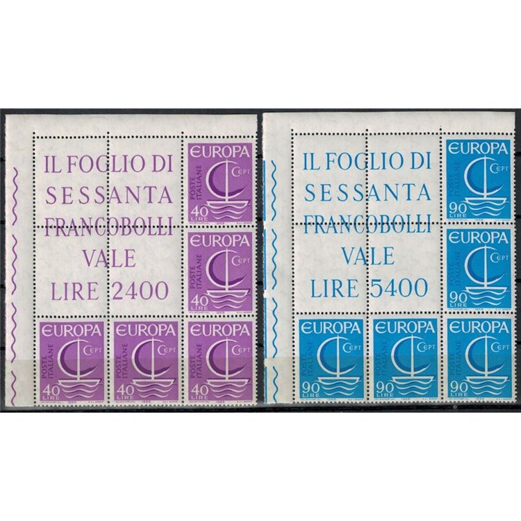 ITALIA 1966 Europa, blocchi angolari di 5 MNH**