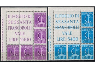 ITALY 1966 Europe, corner blocks of 5 MNH**