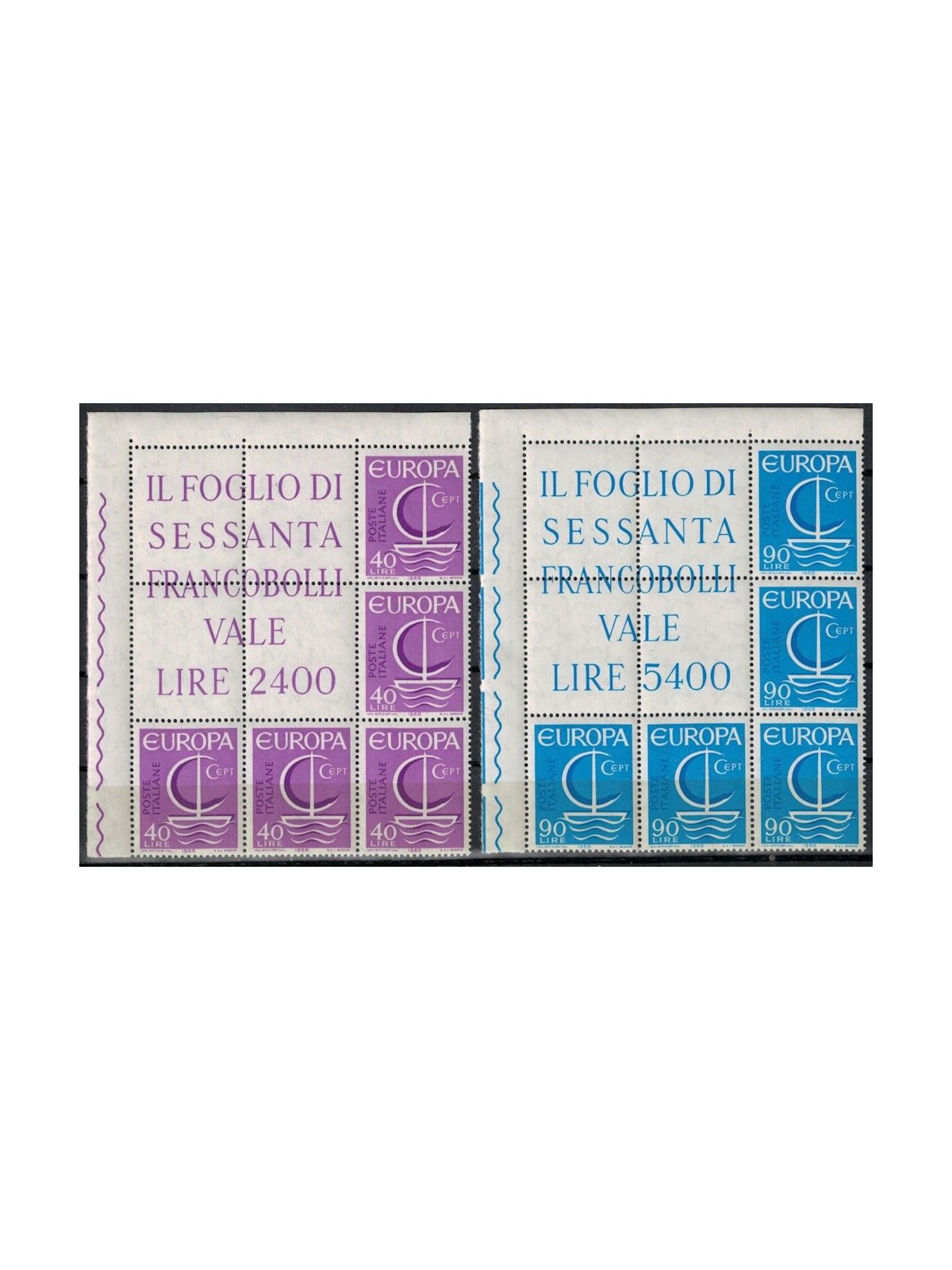 ITALIA 1966 Europa, blocchi angolari di 5 MNH**