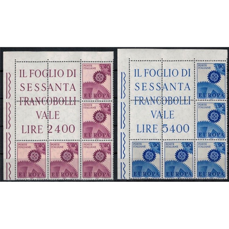 ITALIA 1967 Europa, blocchi angolari di 5 MNH**