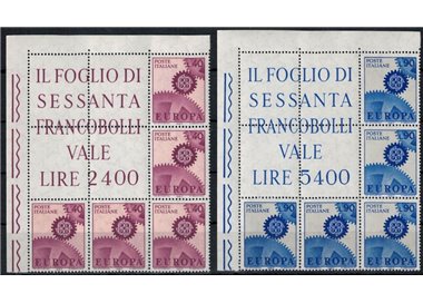 ITALY 1967 Europe, corner blocks of 5 MNH**