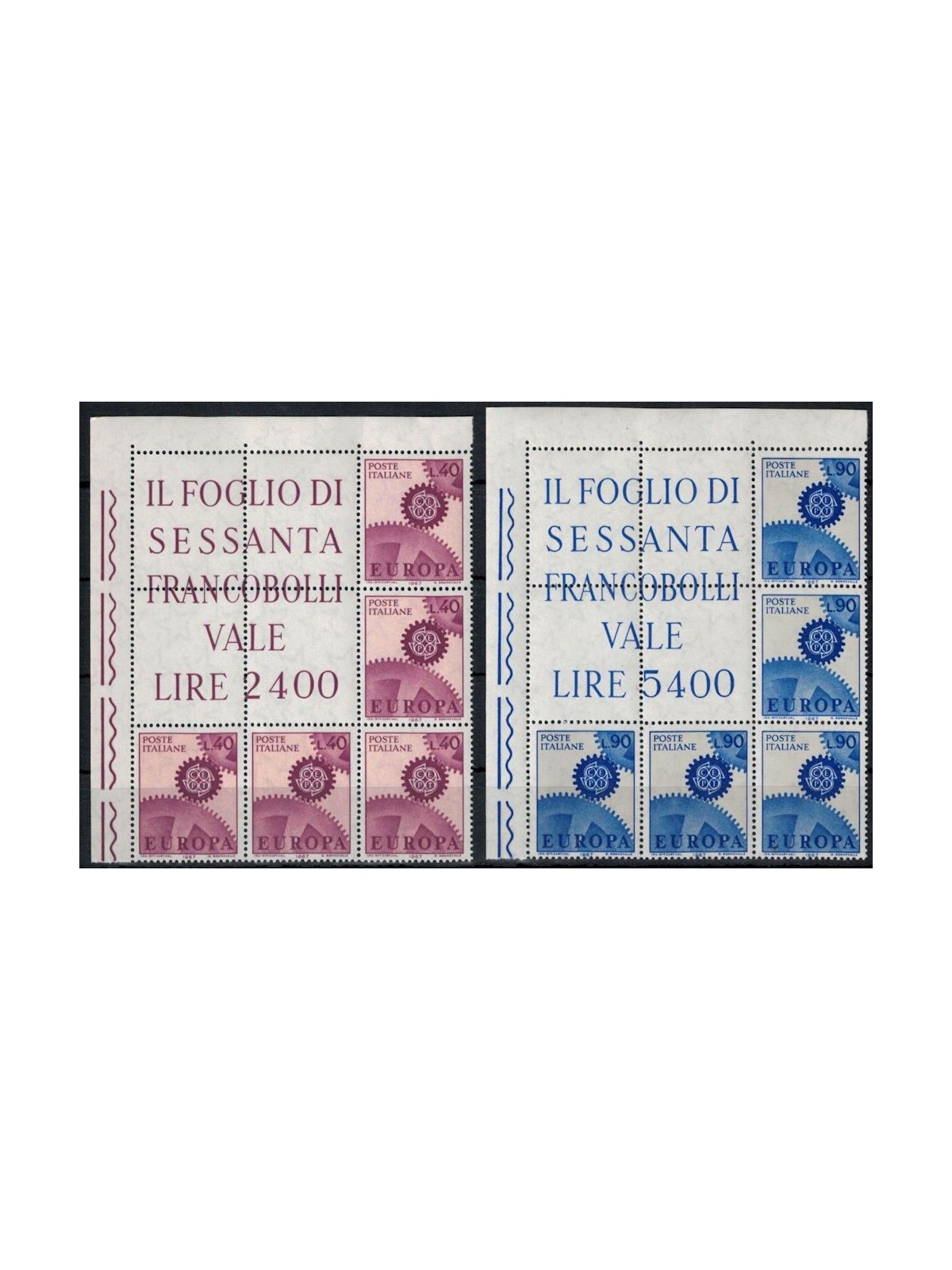 ITALIA 1967 Europa, blocchi angolari di 5 MNH**