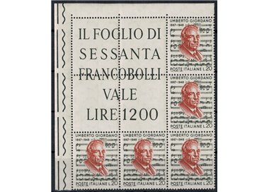ITALIA 1967 Umberto Giordano, blocco angolare di 5 MNH**