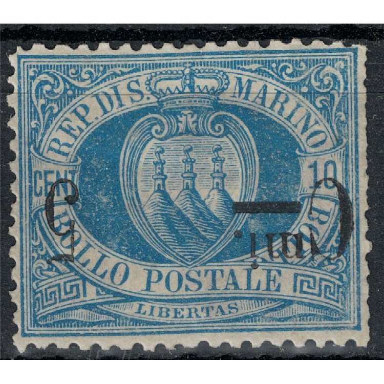 SAN MARINO 1892 Variety 5c on 10c blue (upside down) MH*