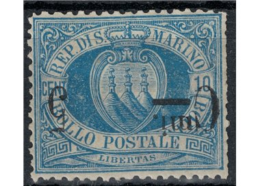 SAN MARINO 1892 Varietà 5c su 10c azzurro (soprast. capovolta) MH*