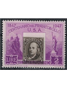 SAN MARINO 1947 Varietà £2 Francobollo Usa (centro spostato) MH*