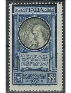 ITALIA REGNO 1932 Dante Alighieri 100£ MNH**