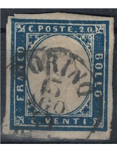 KINGDOM OF SARDINIA 1862 Effigy 20c indigo us