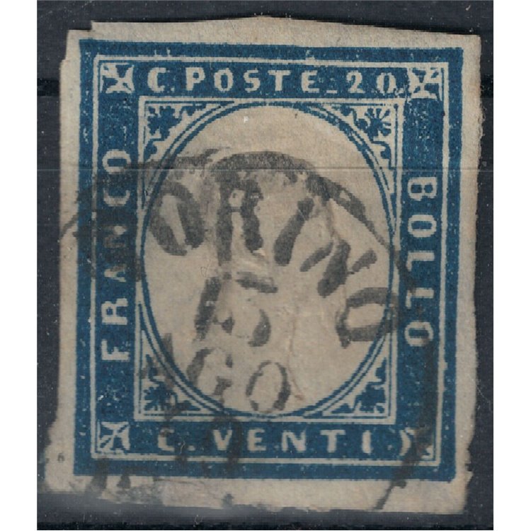 KINGDOM OF SARDINIA 1862 Effigy 20c indigo us