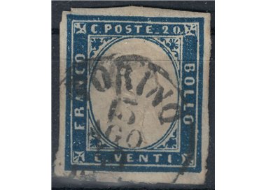 KINGDOM OF SARDINIA 1862 Effigy 20c indigo us