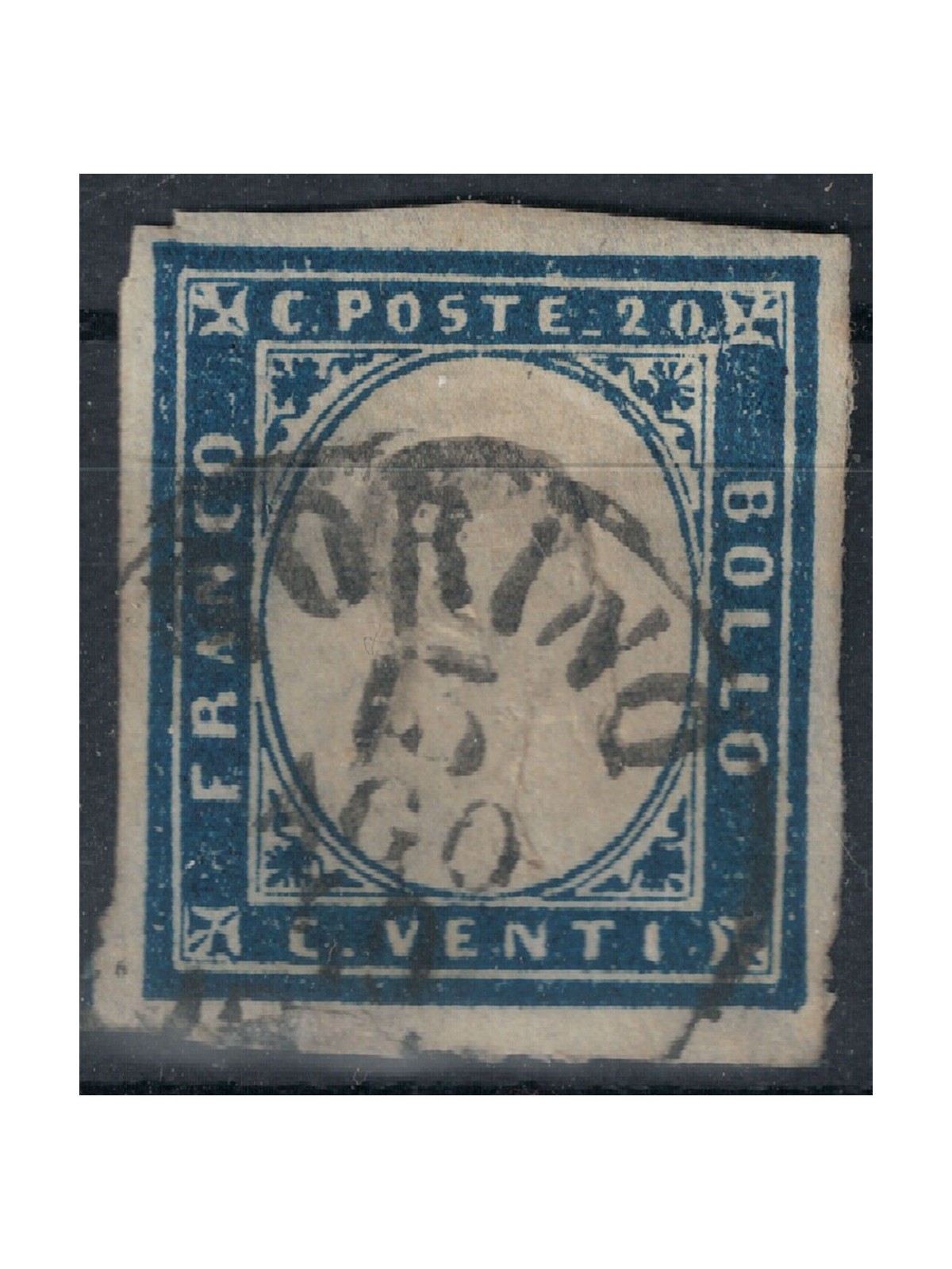 KINGDOM OF SARDINIA 1862 Effigy 20c indigo us