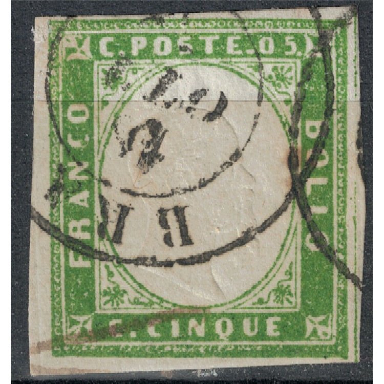 REGNO DI SARDEGNA 1862 Effigie 5c verde giallastro us