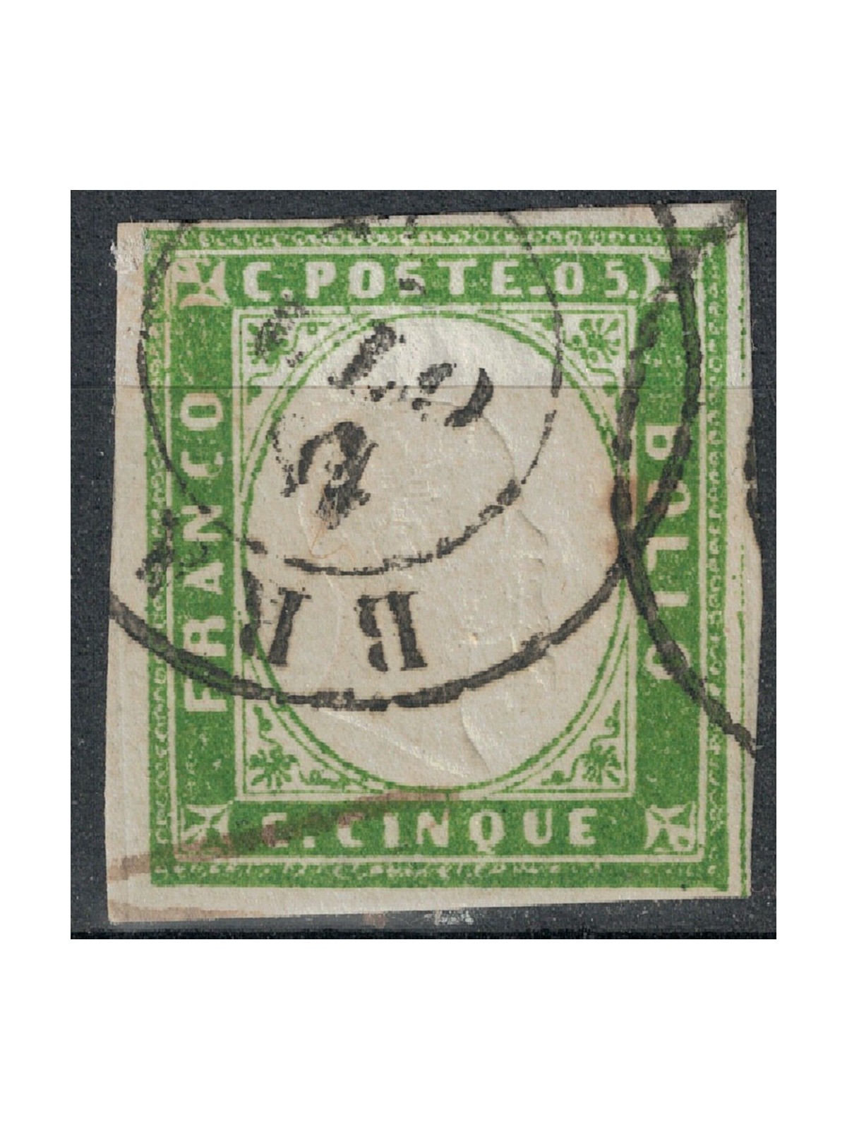 REGNO DI SARDEGNA 1862 Effigie 5c verde giallastro us