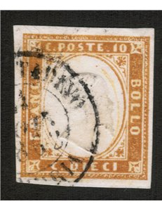 REGNO DI SARDEGNA 1863 Effigie 10c bistro us