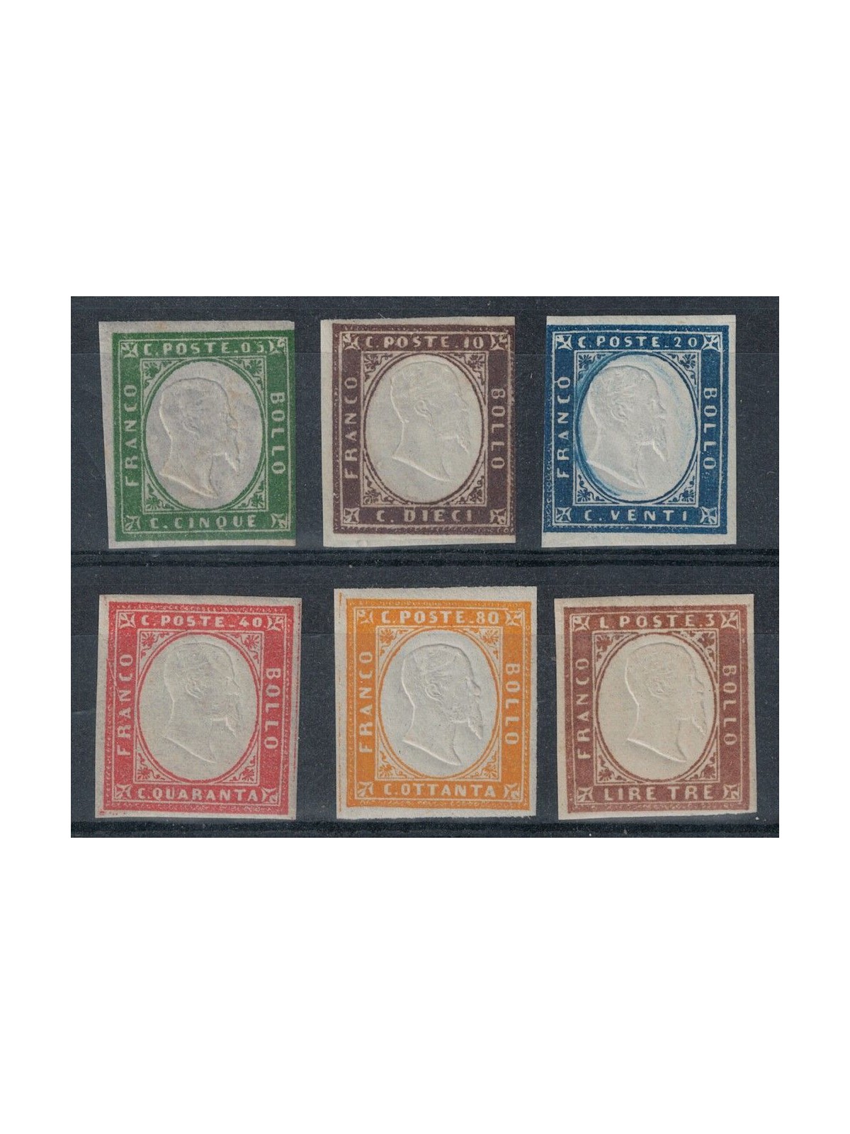 REGNO DI SARDEGNA 1855 Vittorio Emanuele II 6v MNH** ©