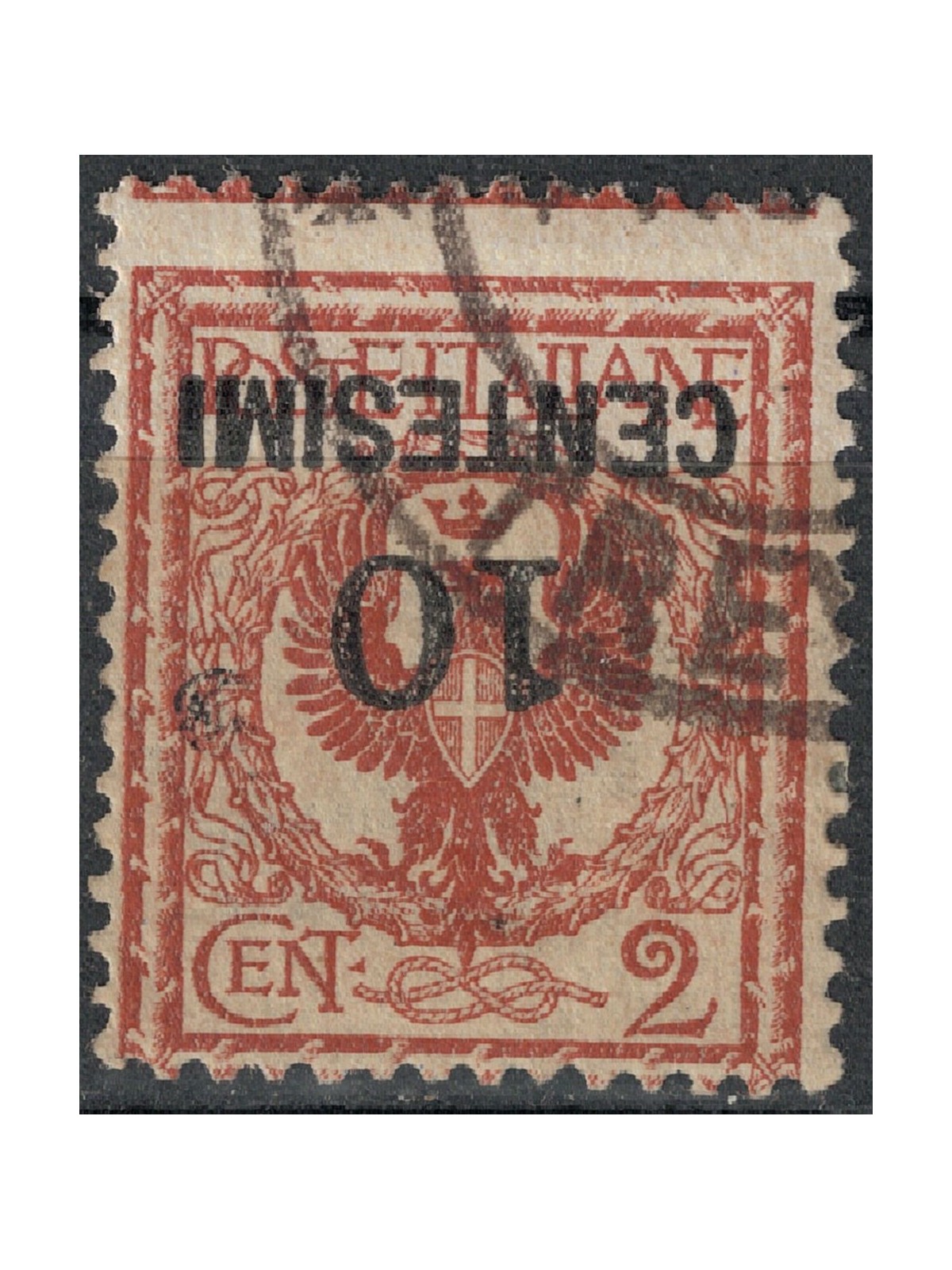 ITALIA REGNO 1923-27 Varietà 10c su 2 (soprastampa capovolta) us