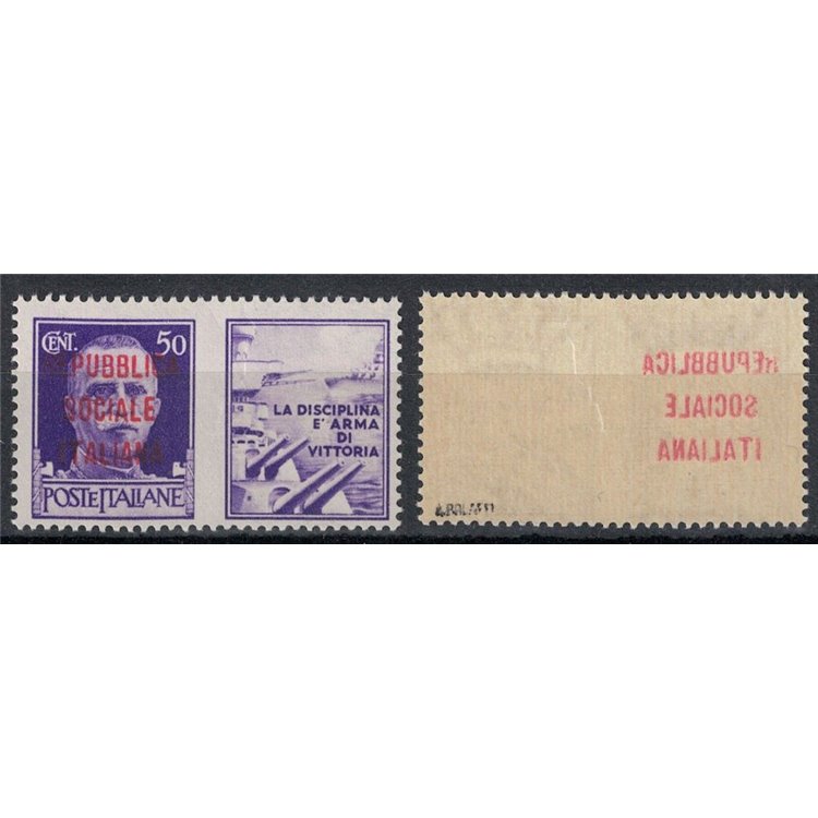 ITALY RSI 1944 Variety 50c PG (Discipline) decal overprint MNH**