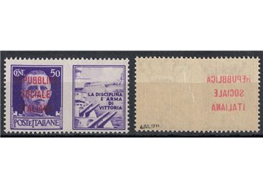 ITALY RSI 1944 Variety 50c PG (Discipline) decal overprint MNH**