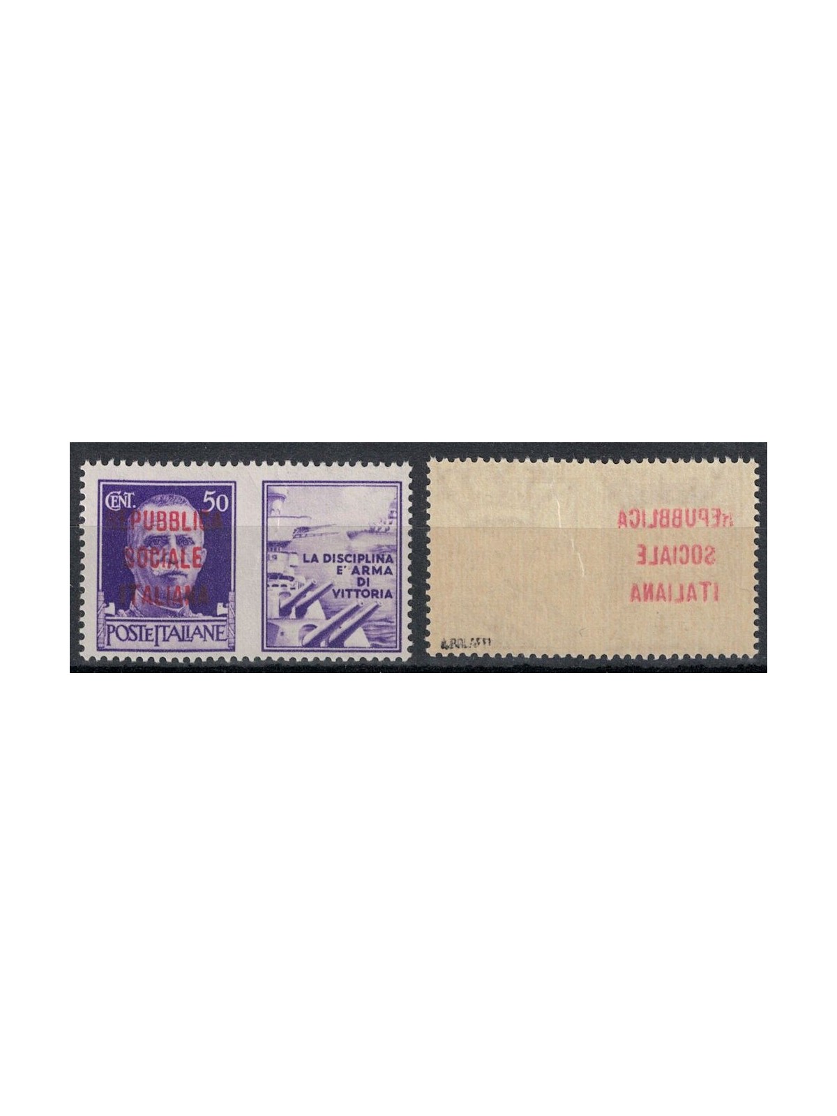 ITALIA RSI 1944 Varietà 50c PG (La disciplina) decalco soprast. MNH**