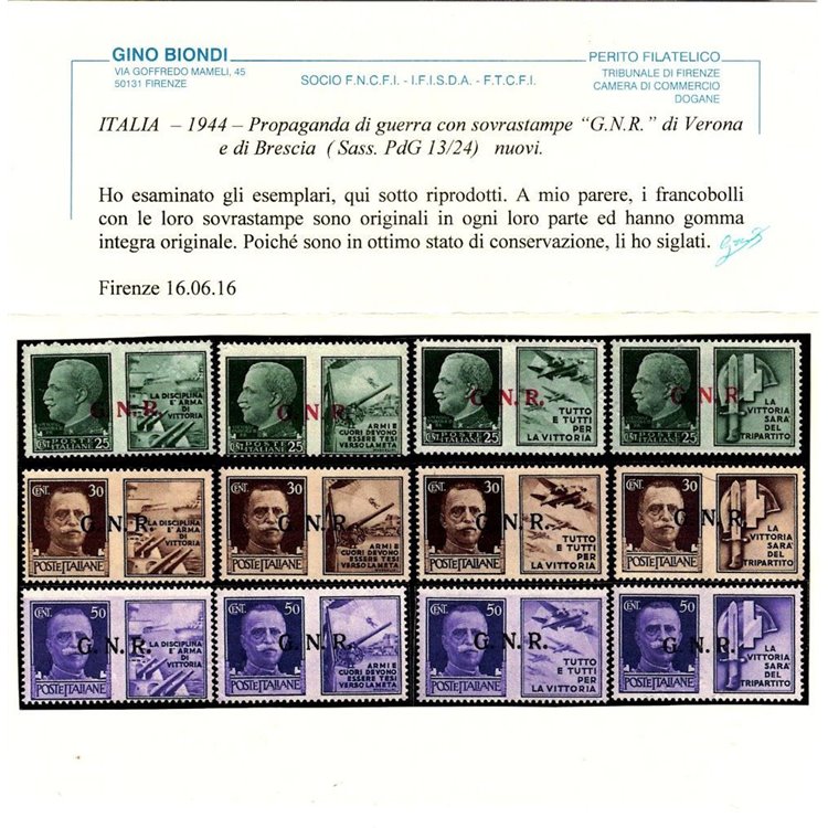 ITALIA RSI 1944 Propaganda di guerra GNR (mista) 12v MNH** ©