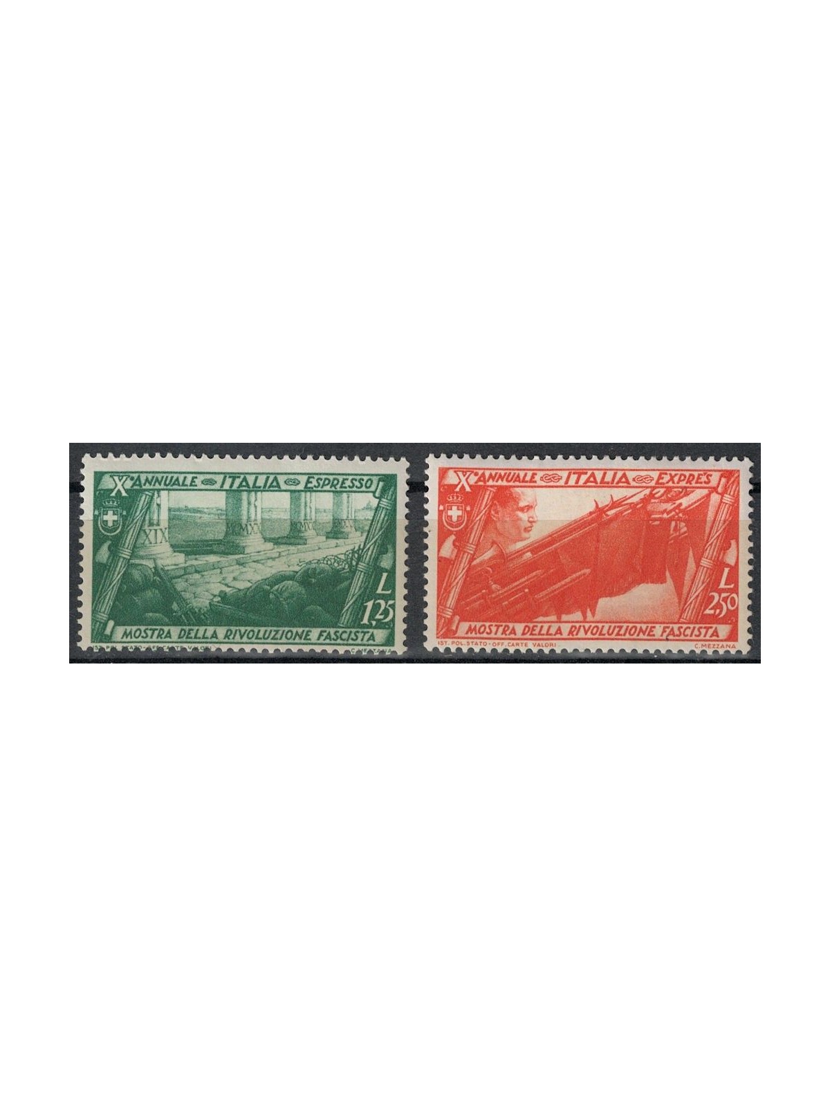 ITALY KINGDOM 1932 Tenth anniversary march on Rome, 2v MH* express