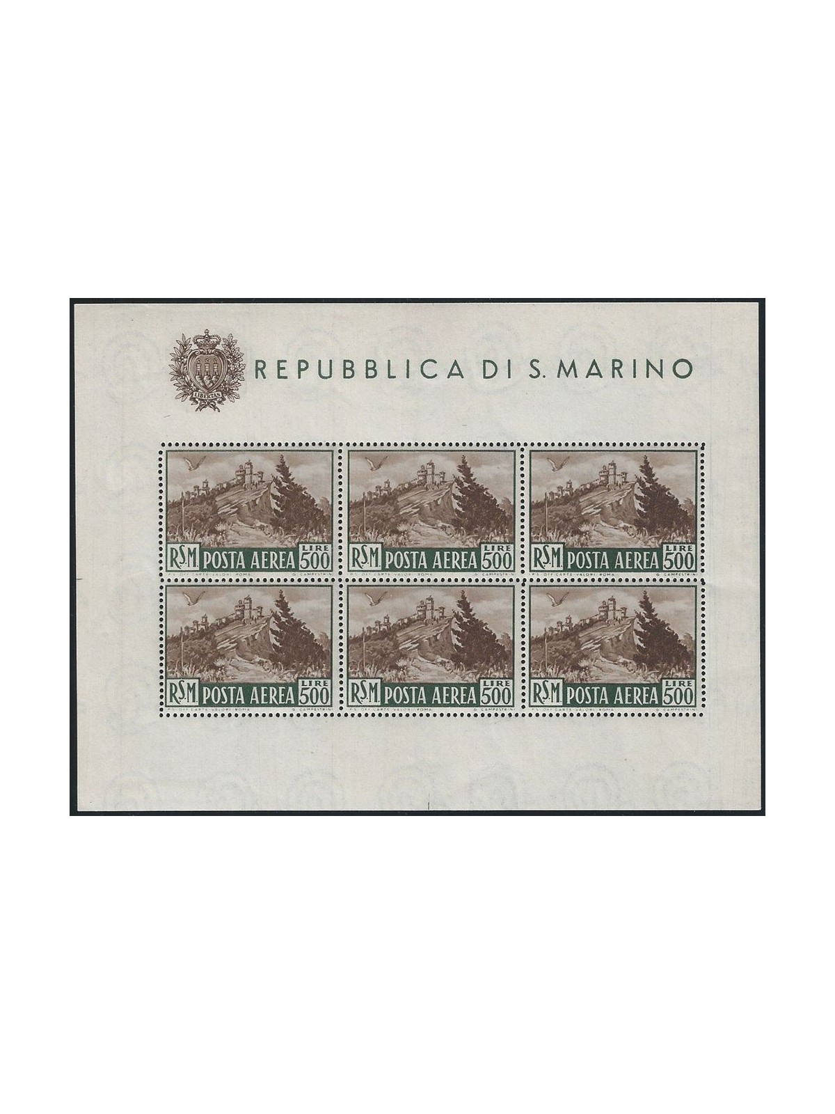 SAN MARINO 1951 Veduta (posta aerea) BF MH*