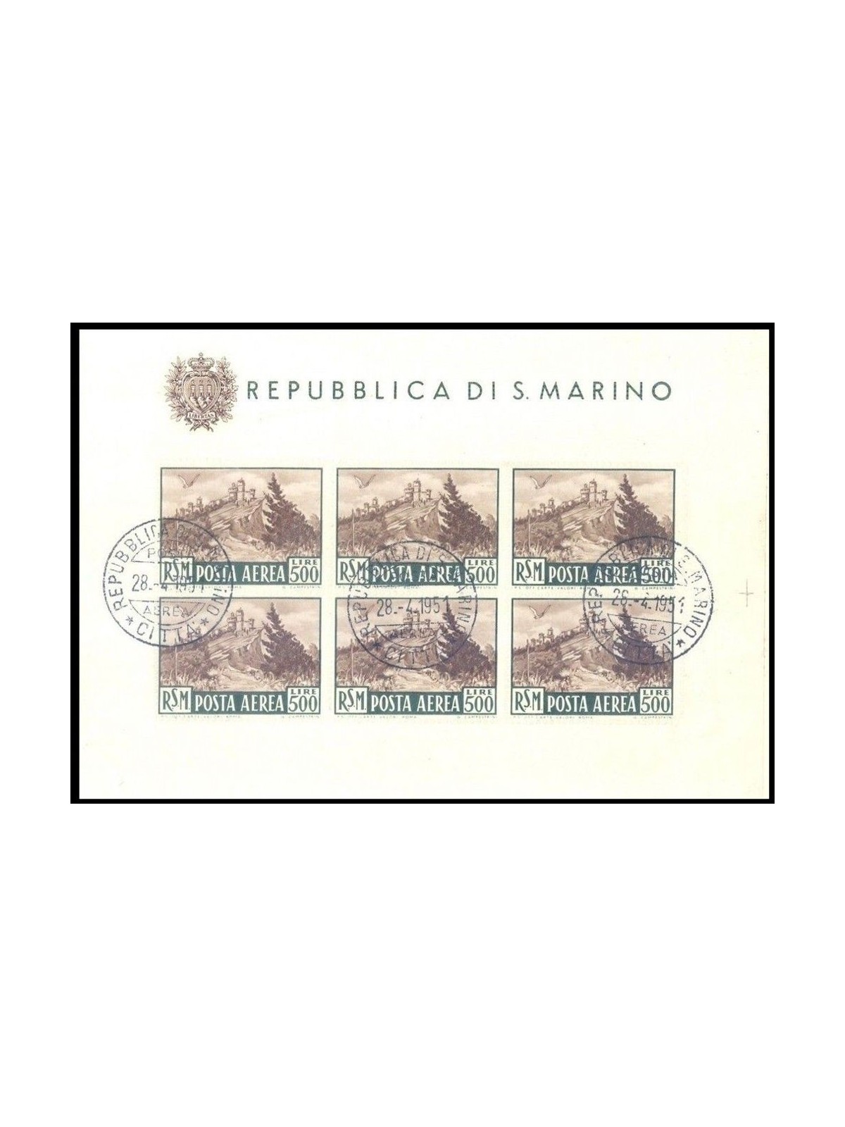 SAN MARINO 1951 View (airmail) s/s us