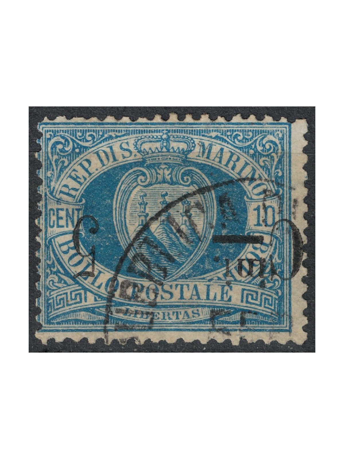 SAN MARINO 1892 Variety 5c on 10c blue (upside down) us