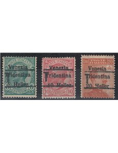 TRENTINO (BZ3) 1918-19 Venezia Tridentina (T senza cifra) 3v MH* ©