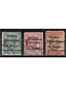 TRENTINO (BZ3) 1918-19 Venezia Tridentina (T senza cifra) 3v us ©