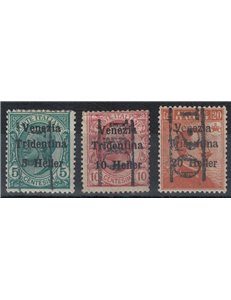 TRENTINO (BZ3) 1918-19 Venezia Tridentina (T with vertical numeral) 3v MH* ©