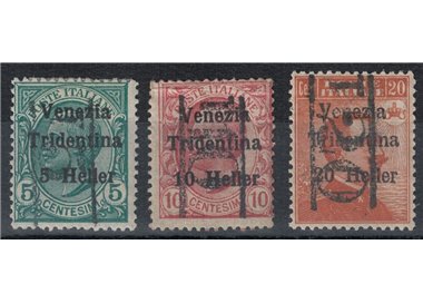 TRENTINO (BZ3) 1918-19 Venezia Tridentina (T with vertical numeral) 3v MH* ©