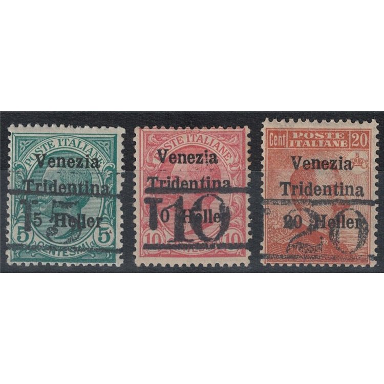 TRENTINO (BZ3) 1918-19 Venezia Tridentina (T con cifra orizzontale) 3v MH* ©