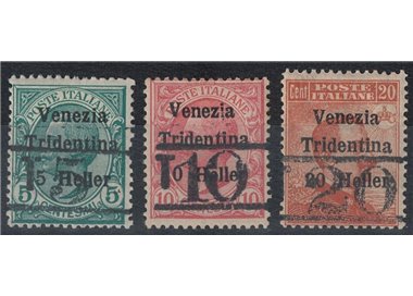 TRENTINO (BZ3) 1918-19 Venezia Tridentina (T with horizontal numeral) 3v MH* ©