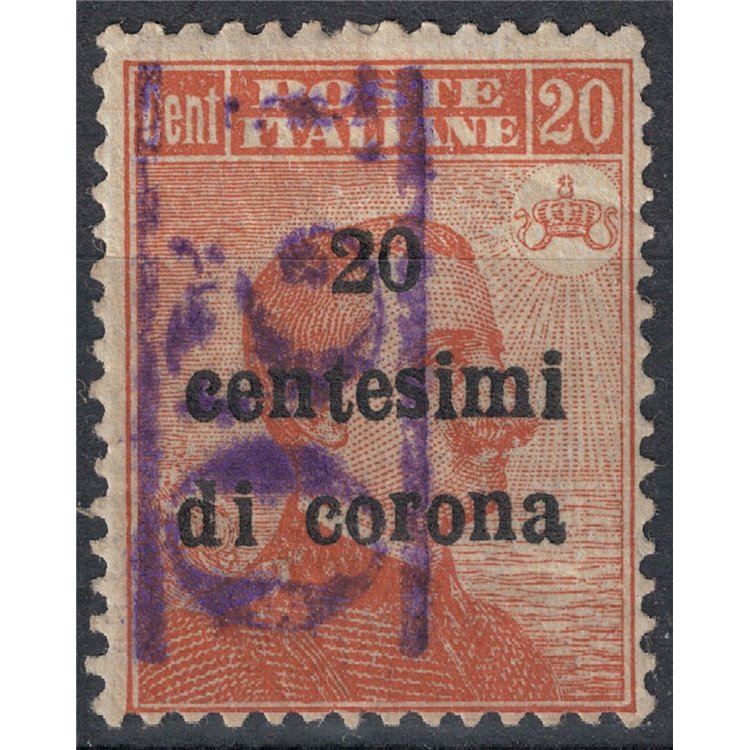 TRENTINO (BZ3) 1918-19 Trento e Trieste 20c (T con cifra verticale violetto) MH* ©