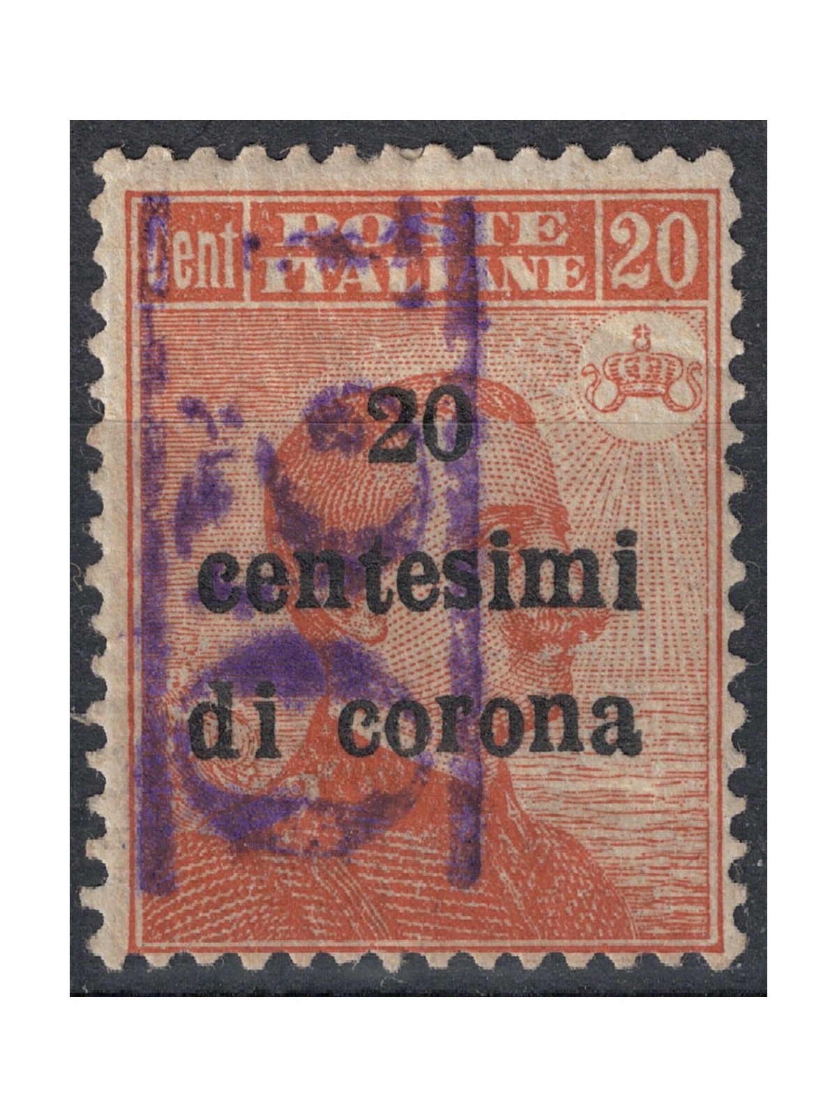 TRENTINO (BZ3) 1918-19 Trento and Trieste 20c (T with vertical violet numeral) MH* ©