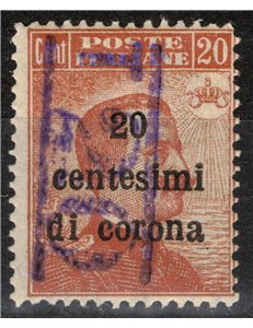 TRENTINO (BZ3) 1918-19 Trento and Trieste 20c (T with violet vertical numeral) MNH** ©