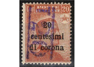 TRENTINO (BZ3) 1918-19 Trento and Trieste 20c (T with violet vertical numeral) MNH** ©