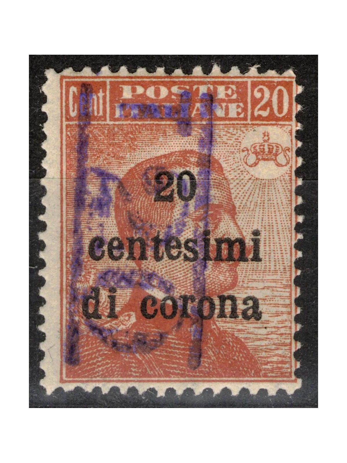 TRENTINO (BZ3) 1918-19 Trento and Trieste 20c (T with violet vertical numeral) MNH** ©