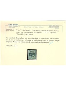 TRENTINO (BZ3) 1918-19 Venezia Tridentina Varietà 5h (TAXE capovolta) MNH** ©