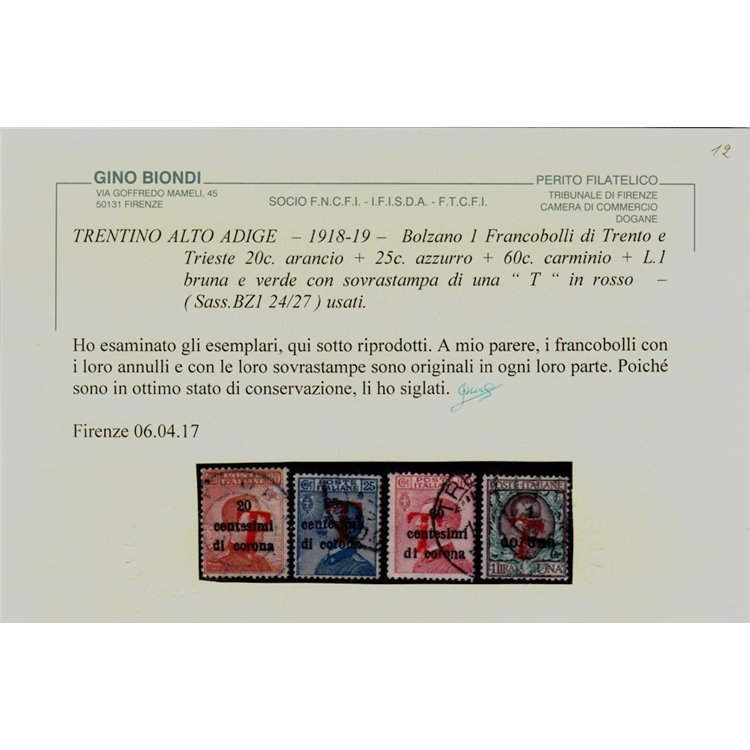 TRENTINO (BZ1) 1918-19 Trento e Trieste (T in rosso) 8v us ©