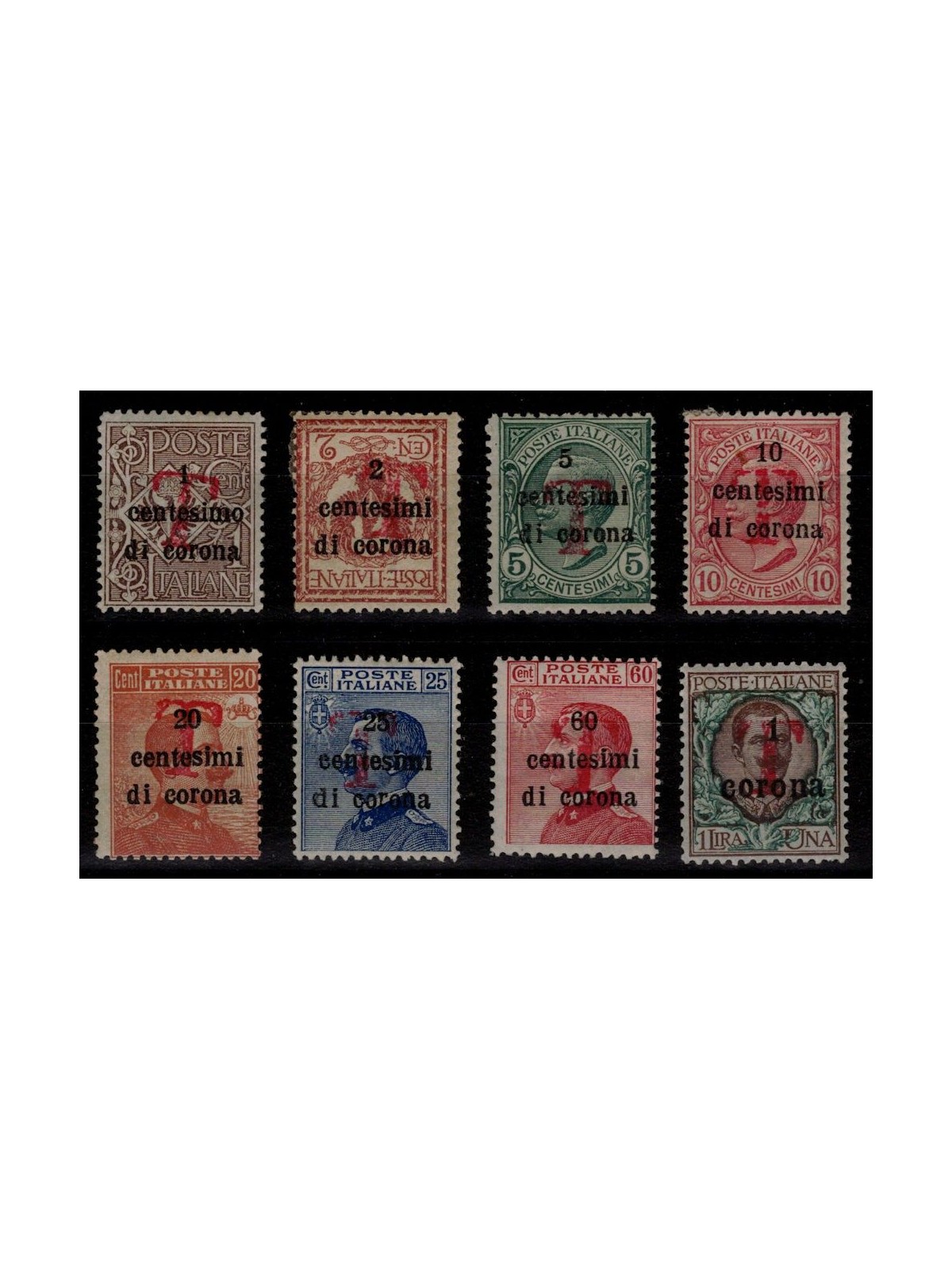 TRENTINO (BZ1) 1918-19 Trento e Trieste (T in rosso) 8v MH* ©