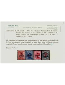 TRENTINO (BZ1) 1918-19 Trento e Trieste (T in rosso) 8v MH* ©