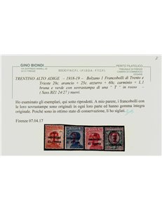 TRENTINO (BZ1) 1918-19 Trento e Trieste (T in rosso) 8v MNH** ©
