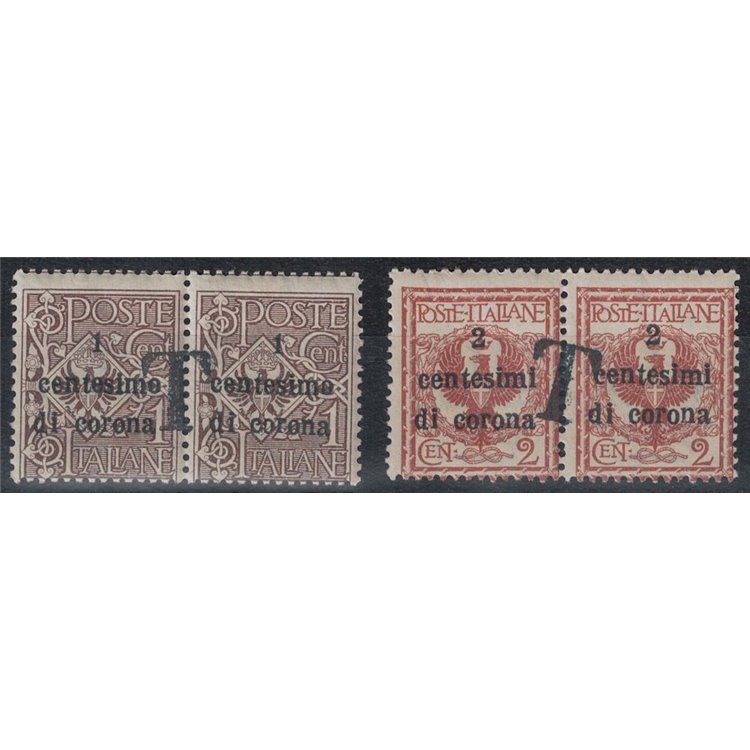 TRENTINO (BZ1) 1918-19 Trento e Trieste (Varietà) soprastampa T a cavallo 2v MNH** ©