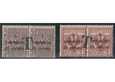 TRENTINO (BZ1) 1918-19 Trento e Trieste (Varietà) soprastampa T a cavallo 2v MNH** ©
